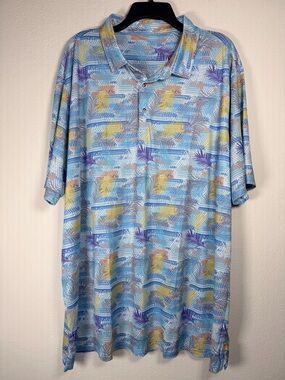 Men's 3XL Performance Polo Anti-UV Moisture Wicking Tropical Palm 4-Way Stretch